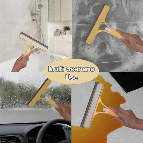3-in-1 Window Cleaning Scraper with Spray Squeegee | Glass Cleaner Tool with Spray Bottle & Replaceable Sponge | Multifunctional Window Wiper for Home, Car, Bathroom & Mirrors (Yellow)