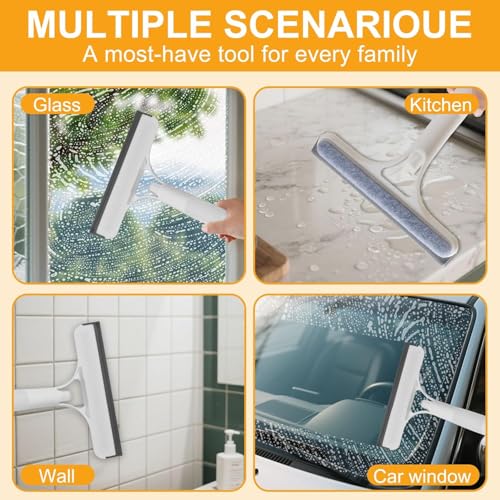3-in-1 Window Cleaning Scraper with Spray Squeegee | Glass Cleaner Tool with Spray Bottle & Replaceable Sponge | Multifunctional Window Wiper for Home, Car, Bathroom & Mirrors (Yellow)