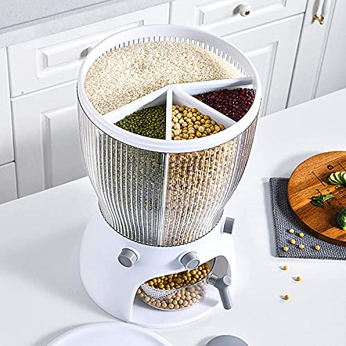 Darkpyro Rice Beral Airtight Food Storage Containers Rice Dispenser Countertop Cereal Grain pulses Container Sets 4 Grids Rotating Canisters with Durable Lid