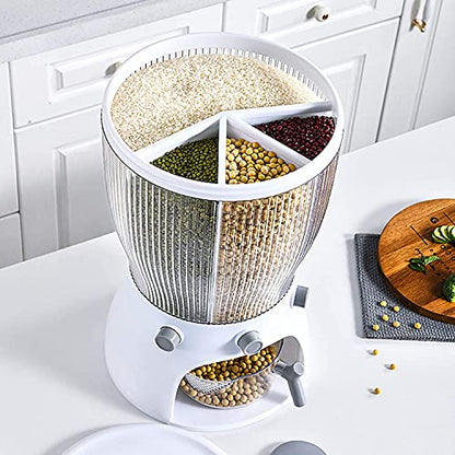 Darkpyro Rice Beral Airtight Food Storage Containers Rice Dispenser Countertop Cereal Grain pulses Container Sets 4 Grids Rotating Canisters with Durable Lid