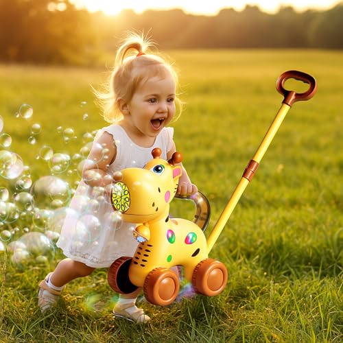 Automatic Bubble Machine, Soap Bubbles Lawn Mower for Children, Rechargeable Giraffe Bubble Machine, with Light, Lawn Mower, Outdoor Toy for Children