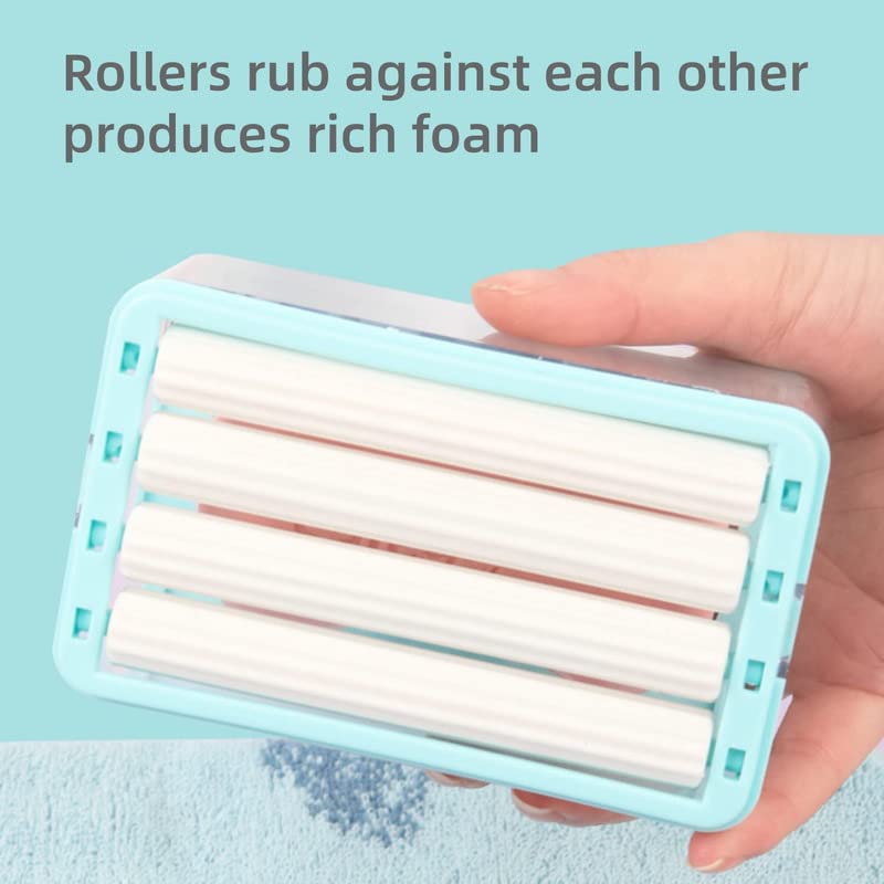2 in 1 Portable Laundry Soap Roller Box Plastic Soap Dispenser Case with Lid and Rolling Scrubber for Easy Cloth Washing, Compact Hand Washing Tool for Home & Travel (Made in India)