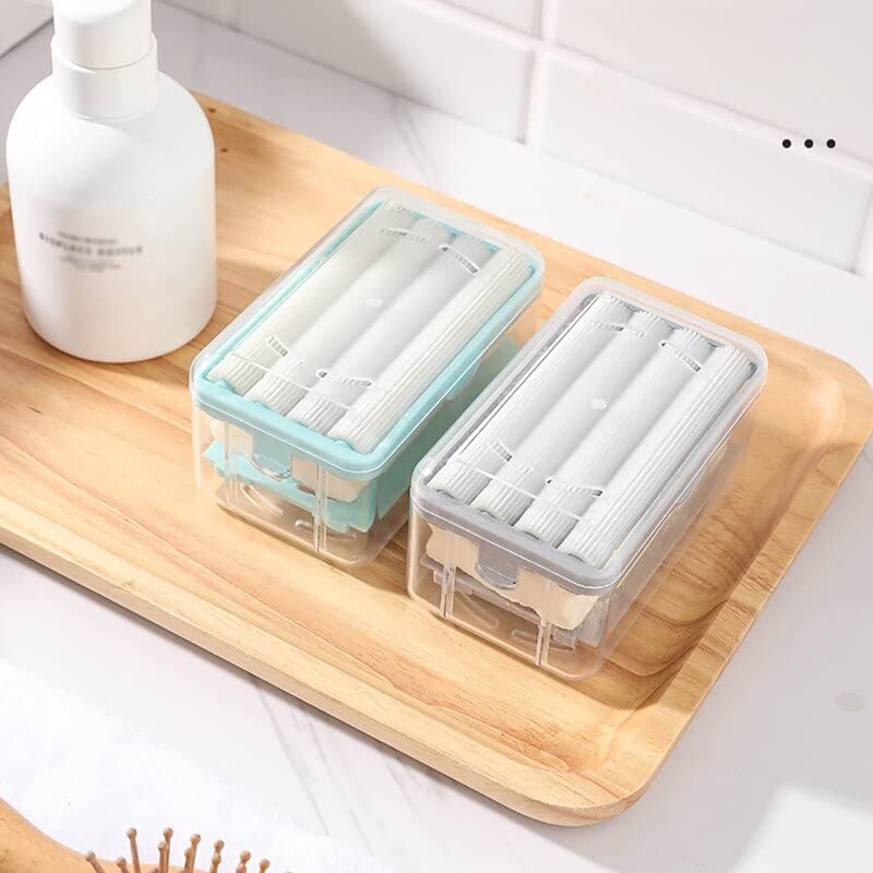 2 in 1 Portable Laundry Soap Roller Box Plastic Soap Dispenser Case with Lid and Rolling Scrubber for Easy Cloth Washing, Compact Hand Washing Tool for Home & Travel (Made in India)