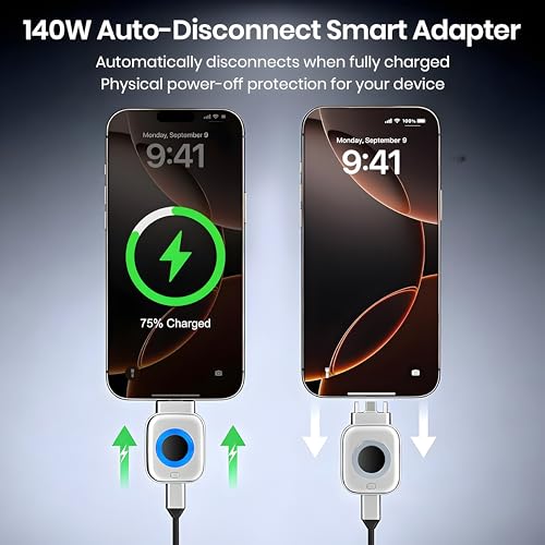 Smart Auto Stop Charging Protector, 140W USB-C Auto Power Cut-Off Device with AI Full-Charge Disconnect, Battery Protection Accessory for Phones, Tablets, Laptops & Type-C Devices
