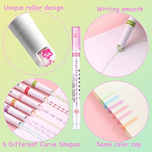 HUBTURE Curve Highlighter Pen | 6 Different Curve Shape | Fine Tips | for Drawing, journaling, letters, cards, scrapbooking 6pcs