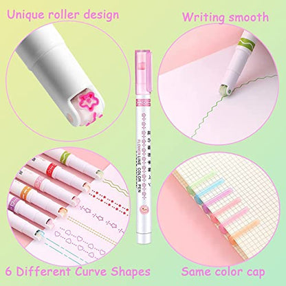 HUBTURE Curve Highlighter Pen | 6 Different Curve Shape | Fine Tips | for Drawing, journaling, letters, cards, scrapbooking 6pcs