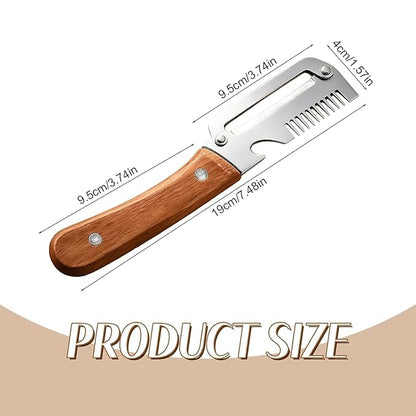 Vegetable Peeler with Wooden Handle, Stainless Steel Wide Blade Potato and Carrot Peeler, 3-in-1 Veggie Peeler with Scallion Shredder and Bottle Opener for Kitchen, Camping and Travel