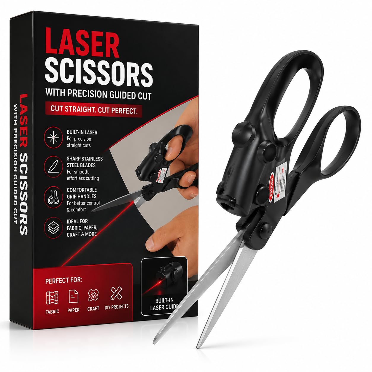 Laser Scissors with Adjustable Laser Guide – Professional Sewing & Craft Scissors for Straight Cutting of Fabric, Paper, Gift Wrapping, Scrapbooking, and DIY Projects (1 Pc)