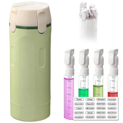 4 in 1 Travel Pump Dispenser Bottle, 30ml, 4 Pack Leakproof Pump Containers with Measuring Scale and Label Stickers, Portable Bottles for Toiletries, Shower and Travel, Green
