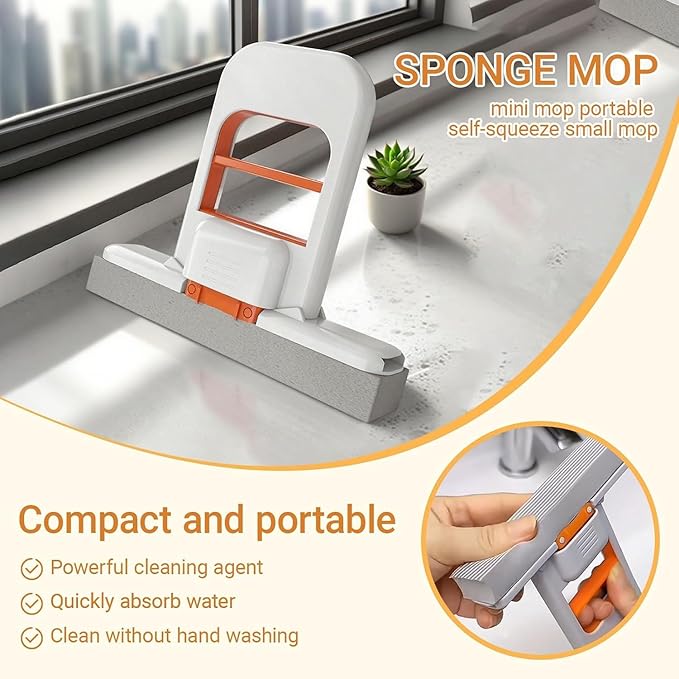 Pcs Mini Foldable Desktop Mop for Kitchen – Self‑Squeeze Sponge Mop for Wet & Dry Use (2025) – Portable Cleaning Tool for Small Spaces – Kitchen, Bathroom, Glass, Living Room