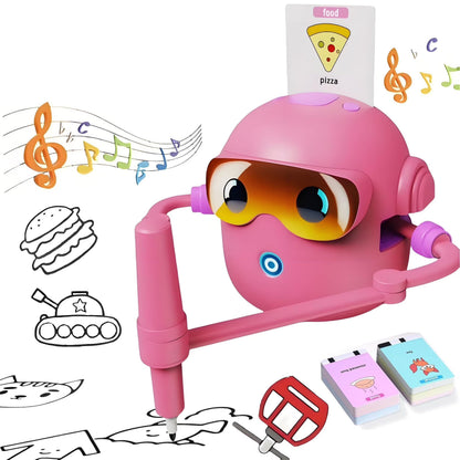 ADKD Interactive Kids Drawing Robot Toy | Early Educational Learning Assistant with 100 Flash Cards & 2 Pens, Step-by-Step Drawing, Fun Creativity Booster for Boys & Girls (Pink)