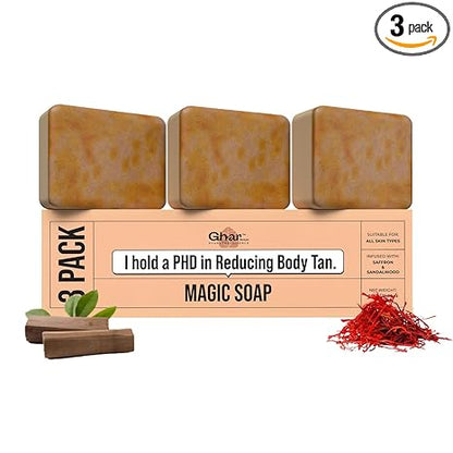 Ghar Soaps Sandalwood & Saffron Magic Soaps For Bath (300 Gms Pack Of 3) | Paraben Free | Chandan & Kesar Bath Soap | Handmade Soaps For Glowing | Skin Brightening Soap For Men & Women