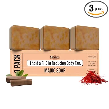 Ghar Soaps Sandalwood & Saffron Magic Soaps For Bath (300 Gms Pack Of 3) | Paraben Free | Chandan & Kesar Bath Soap | Handmade Soaps For Glowing | Skin Brightening Soap For Men & Women