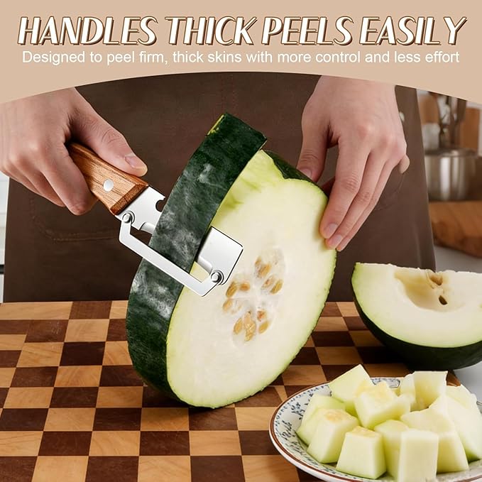 Vegetable Peeler with Wooden Handle, Stainless Steel Wide Blade Potato and Carrot Peeler, 3-in-1 Veggie Peeler with Scallion Shredder and Bottle Opener for Kitchen, Camping and Travel