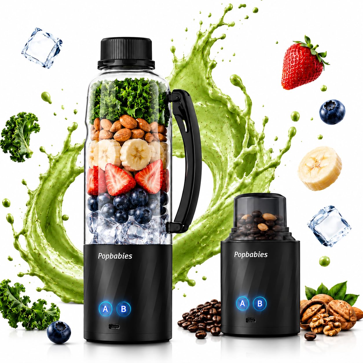 DENPLUS Portable Blender - USB Rechargeable Travel Juicer with Digital Display