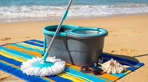 Gamma 360-Degree Twin Bucket Spin Mop with 2 Microfiber Heads - Grey/Blue